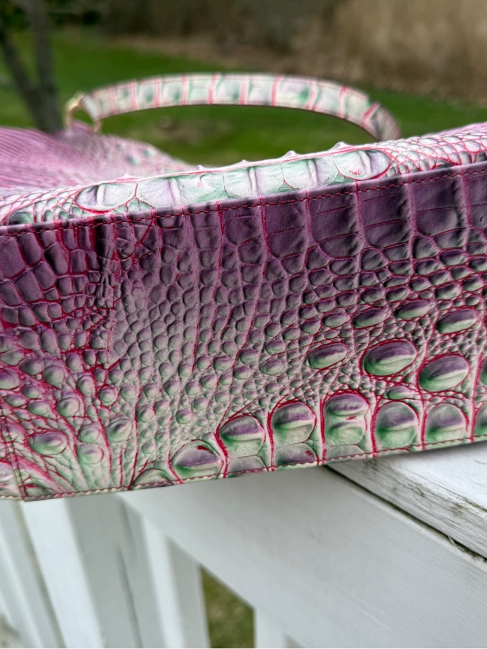 Brahmin Purple / Mint Croc-Embossed Marianna tote Bag - Picture 5 of 6